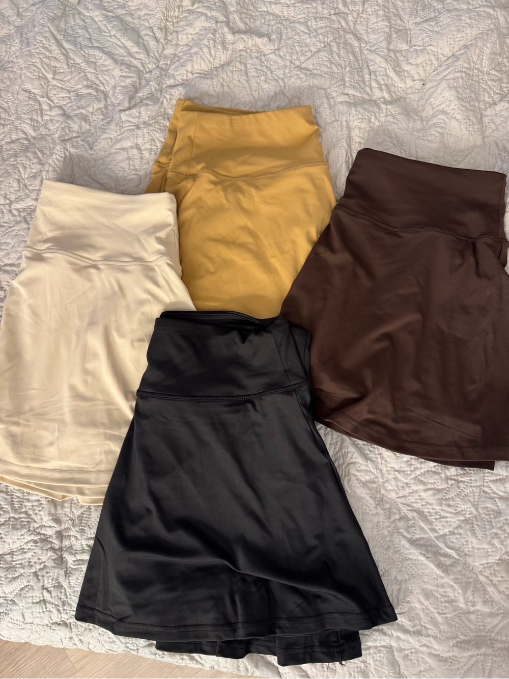High-Waist Active Skirt with Inner Shorts - Black, Cream, Mustard & Brown